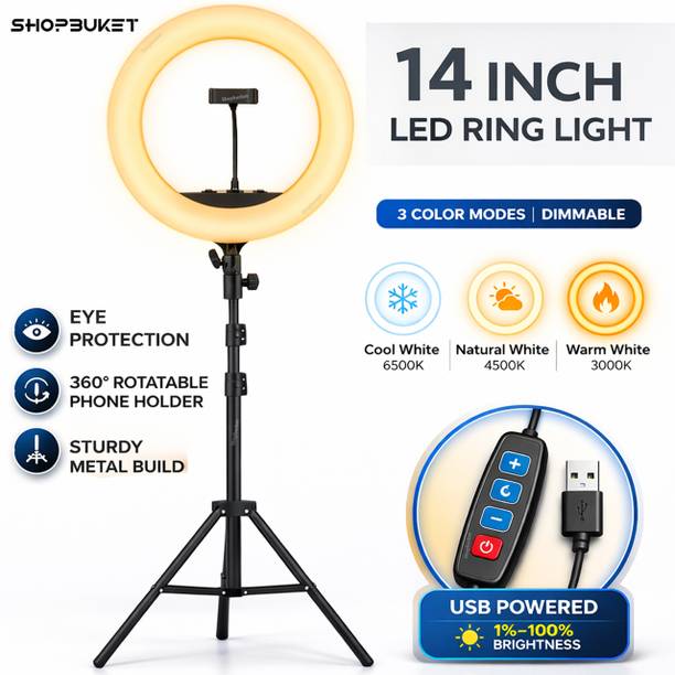 shopbucket 14 Inch Ring Light with 7 Ft Metal Stand 3 Mode for Studio Setup Ring Flash