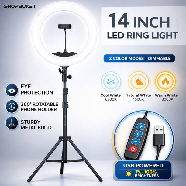 shopbucket 14 Inch Ring Light 7 Ft Stand 3 Mode for Photography Setup Ring Flash