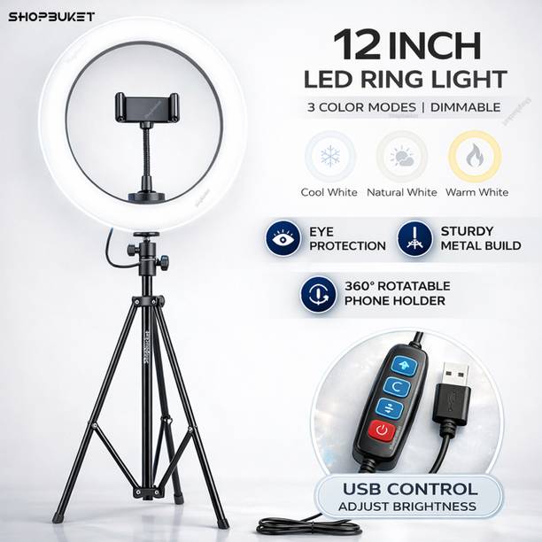 shopbucket 12 Inch Ring Light 7 Ft Stand 3 Mode for Mobile Video Ring Flash