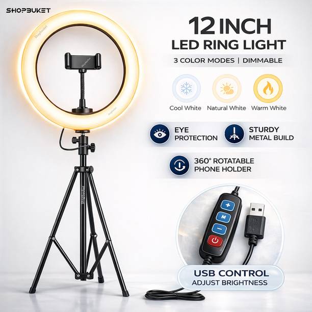 shopbucket 12 Inch LED Ring Light with 7 Ft Metal Stand 3 Mode for Photography Ring Flash