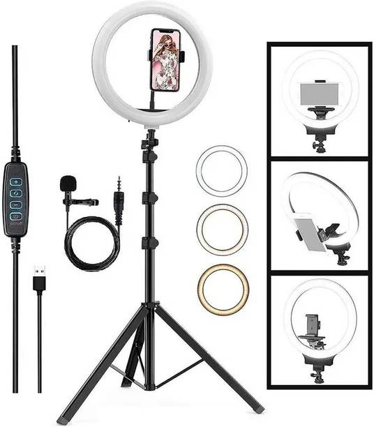 JAMMY ZONES Bright 10" Ring Light Set Extra Tall 7ft Tripod Stand for Content Creators J139 Ring Flash