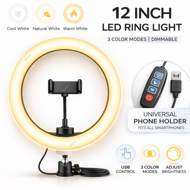 SB 12 Inch LED Ring Light & 3 Mode Video Recording Makeup, Selfie Light 2 Ring Flash
