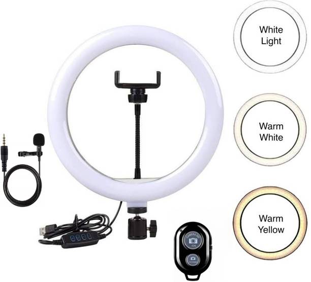 AGH 10 Inch Ringlight with 1.5m Long Collar Mic with Selfie Remote Ring Flash