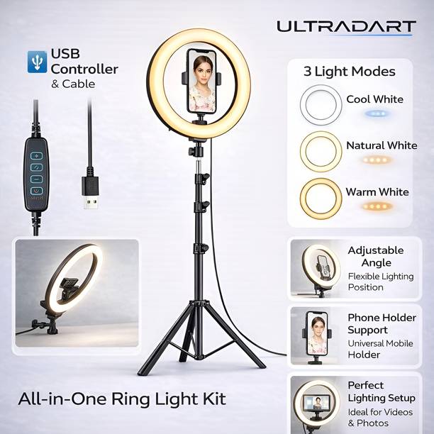 ULTRADART 12 Inch Ring Light with Stand & Mobile Holder for YouTube Video Shooting Ring Flash