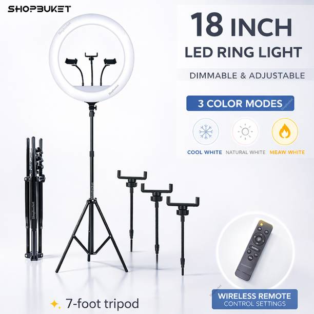 shopbucket 18 Inch Ring Light with 7 Ft Metal Stand for YouTube Video Makeup Ring Flash