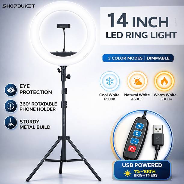 shopbucket 14 Inch Ring Light with 7 Ft Stand 3 Mode for Live Video Ring Flash