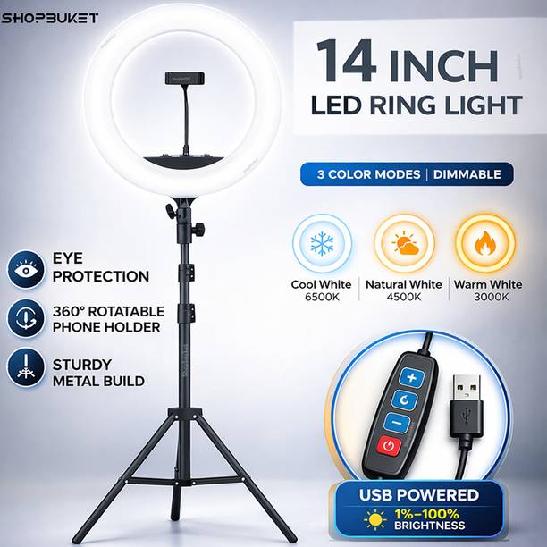 shopbucket 14 Inch Ring Light with 7 Ft Metal Stand 3 Mode for YouTube Video Ring Flash
