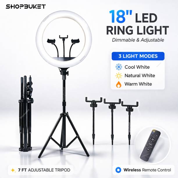 shopbucket 18 Inch LED Ring Light 7 Ft Tripod Stand for Photography Video Ring Flash