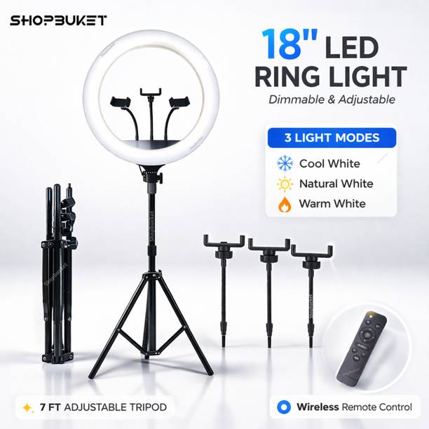 shopbucket 18 Inch Ring Light with 7 Ft Metal Stand for Photography Makeup Ring Flash