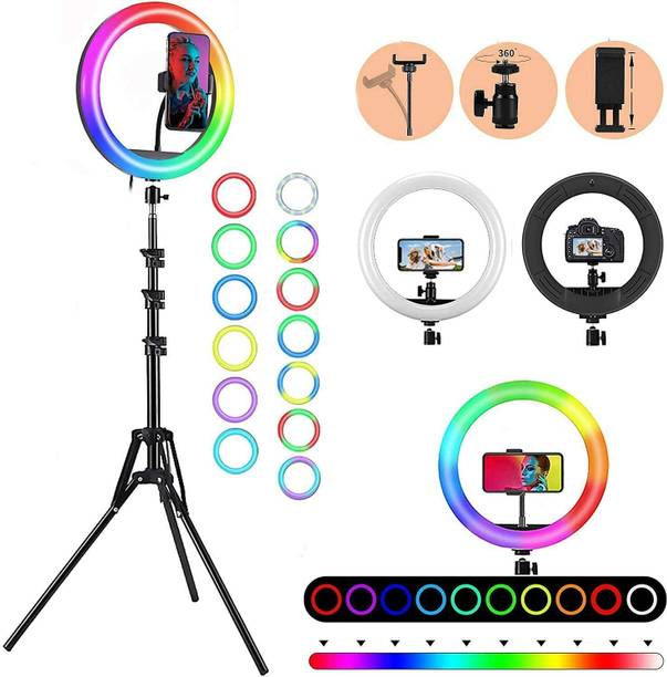 shipsify 10inch RGB Light with Tripod Stand & Phone Holder for YouTube Video, Makeup Ring Flash