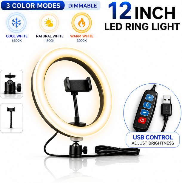Tekzy 12 Inch Ring Light & 3 Modes for YouTube Video Makeup Mobile 1 Ring Flash
