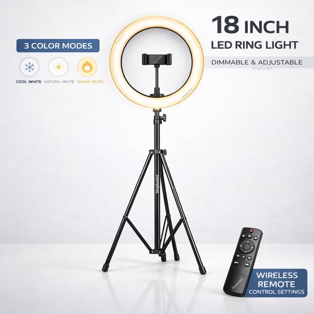 shopbucket 18 Inch Ring Light with 7 Ft Steel Stand for Video Makeup Remote Ring Flash