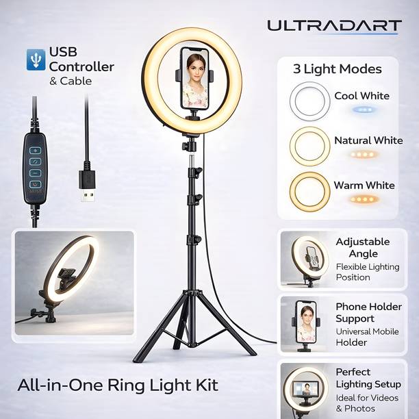 ULTRADART LED 14" Ring Light with Stand for Makeup, YouTube & Live Streaming Ring Flash