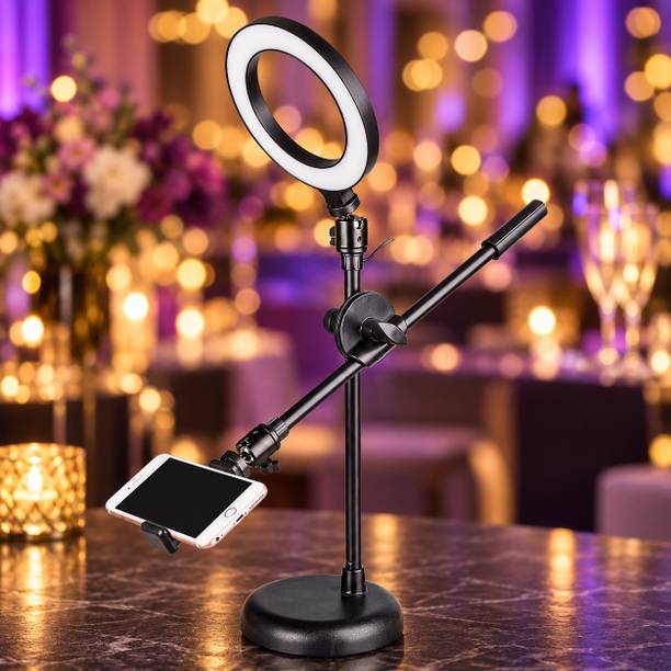 MILLETS LED Ring Light with Adjustable Overhead Mobile Holder and Table Stand for Videos Ring Flash