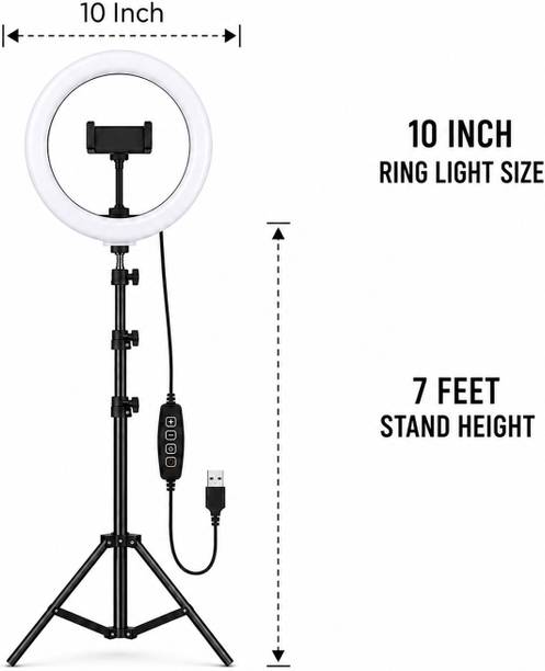 Bestor 10 Inch LED Ring Light with 7 Feet Tripod Stand & Mobile Holder for Video Shoot Ring Flash
