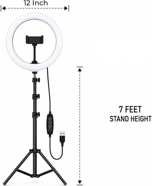 Bestor 12 Inch LED Ring Light with 7 Feet Tripod Stand & Mobile Holder for Video Shoot Ring Flash