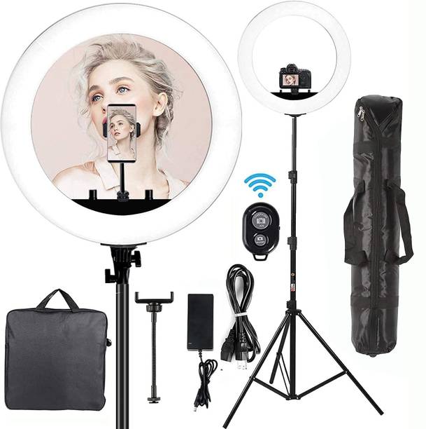 eloies 18" Pro Ring Light 3color 9ft Heav Stand with bag Makeup & Conetent Creation Ring Flash