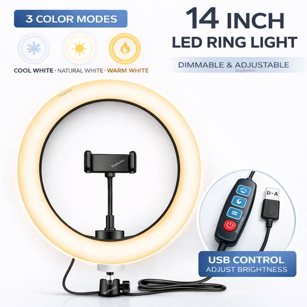 shopbucket 14 Inch LED Ring Light & 3 Mode for Mobile Video Makeup, YouTube, Selfie Light 6 Ring Flash
