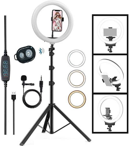 PKST 10"Selfie Light 7Ft Long tripod 5m long collar mic, remote Kit Ring Flash