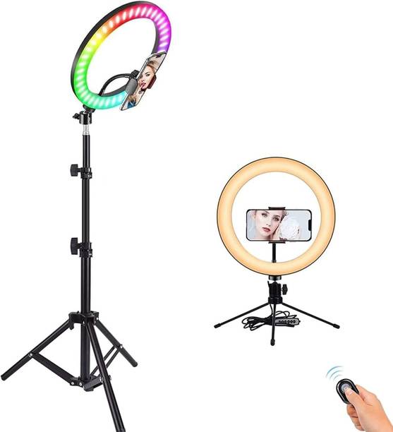 TAXTURE 10" Selfie RGB Ring Light with Tripod Stand LED Dimmable with 21 Colours Ring Flash