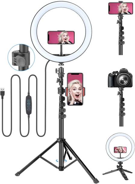 QUALX 10 inch with 7 Feet Tripod Strong metal Black stand with ring light Ring Flash