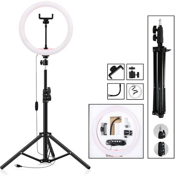 Techno 30cm Big Size Ring Light with 7 Feet Metal Tripod Stand with 3 Color mode Ring Flash