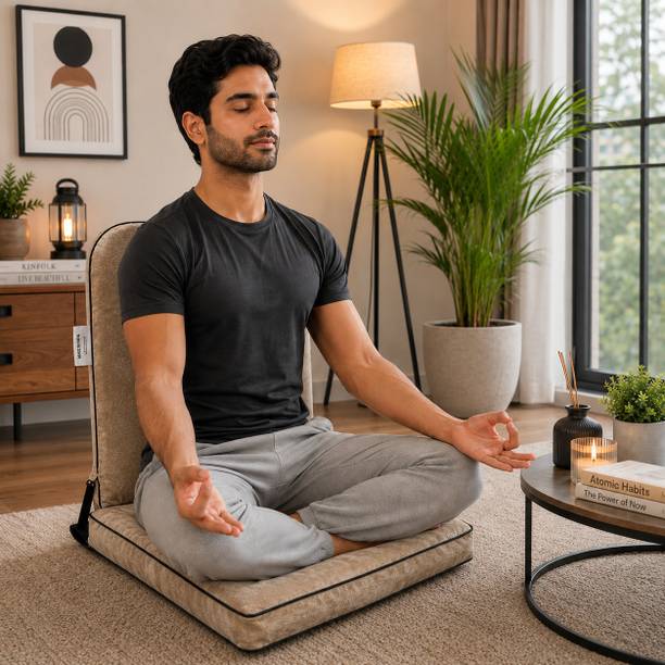 KAWACHI Yoga Meditation Chair with 90 Degree Angle Back Support Grey Meditation Chair, Floor Chair, Reading Chair, Yoga Chair