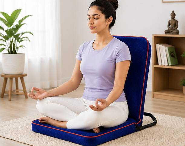 KAWACHI Portable Relaxing Buddha Folding Back Support Yoga Meditation Chair Blue Floor Chair, Meditation Chair, Yoga Chair, Reading Chair