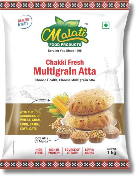 Malati Chakki Fresh Multigrain Atta 1kg – High Fibre | 0% Maida