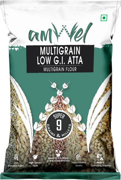Amwel Organic Multigrain Low GI Atta 5 kg -9 Grains 75% Wheat 25% 8 Multi Millet Flour