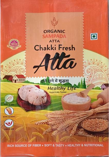 ORGANIC SAMPADA Chakki Fresh Atta | Stone Ground Whole Wheat Flour | Soft & Tasty Chapati Flour