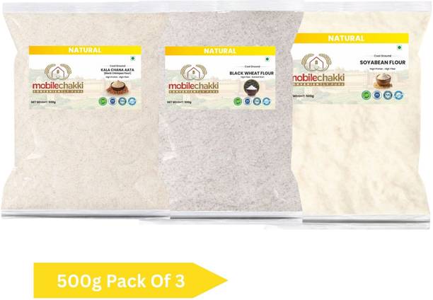MOBILE CHAKKI Kala Chana Soyabean Black Wheat Flour Combo High Protein Healthy Atta