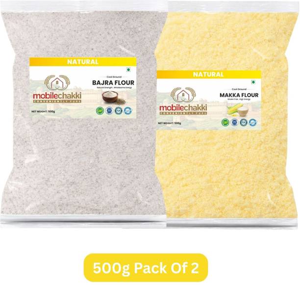 MOBILE CHAKKI Makka Flour & Bajra Flour Pack of 2 | Cool Ground Atta