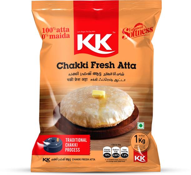 kkfm india private limited KK Chakki Fresh Atta 1 Kg – 100% Whole Wheat, No Maida, Soft Roti Flour Pack