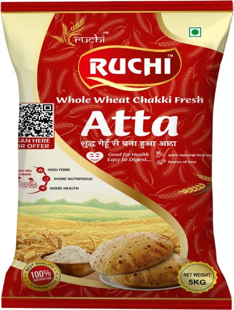 RUCHI Whole Wheat Chakki Fresh Atta – 100% Whole Wheat High Fibre Nutritious Atta