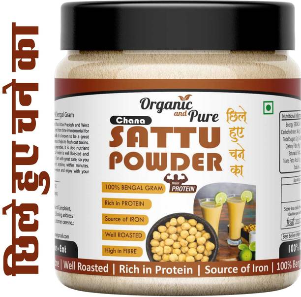 Organic and Pure Sattu Chana Sattu Powder Sattoo Flour Roasted Channa Weight Protein Muscle (Jar)