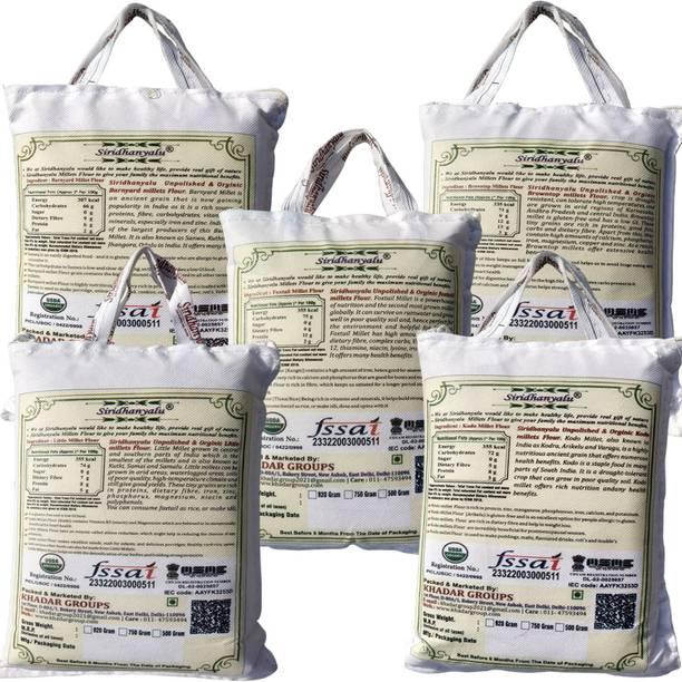 siridhanyalu Millet Flour Unpolished Combo Kodo Little Foxtail Browntop Barnyard Atta (Powder
