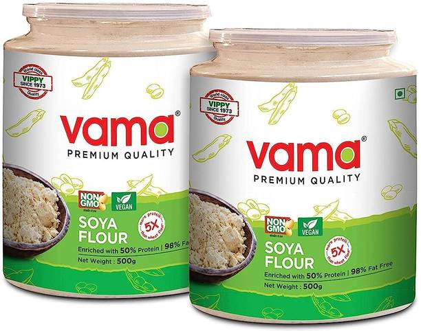 VAMA Soya Flour 98% Fat-free Vegan Gluten-free | Pack of 2, 500 g Each