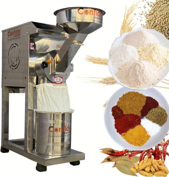 Confider industries 1 HP Automatic Stainless Steel Flour Mill | 8 kg/hr | All Accessories Included | Single Phase | Plug and Play Flourmill