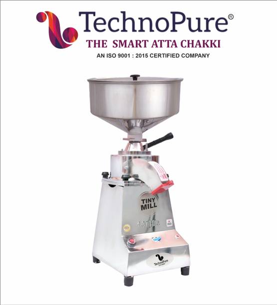 TechnoPure Automatic Small Domestic Flour Machine for Home, Gharghanti Smart Atta Chakki 1.37 HP Motor with 100% Copper Wire, Mini Gharelu Aata Chakki, 8-15 Kg/Hour Flourmill