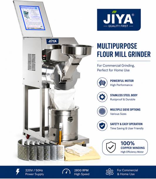 Jiya 3 HP Pulverizer Machine | 100% Copper Motor | Stainless Steel Body | Heavy Duty Commercial Flour Mill | Multi Grain & Spice Grinding Machine Flourmill