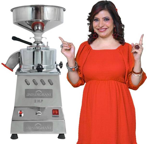 Jaisinghani Stainless Steel 2HP Commercial Table-Top Stone Flour Mills for Grain Grinding Flourmill