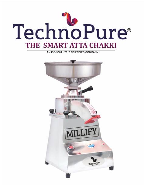 TechnoPure MILLIFY 500W Multi Grain Mill, Mini Atta Chakki for Home, Heavy Duty Motor Stone Based Domestic Flour Mill, Gharghanti Gharelu Atta Chakki, 5-10 Kg/Hour Flourmill
