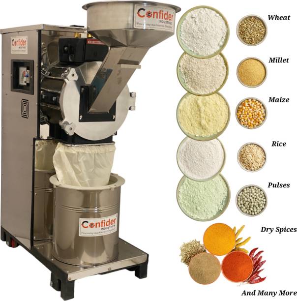 Confider industries Ultrafine Pulveriser | Stainless Steel Body | With Rolling Wheels | 15 kg/hr | SS2in1 Pulverizer, 2HP, Flour mill, Atta chaki for Grains and Spices Flourmill