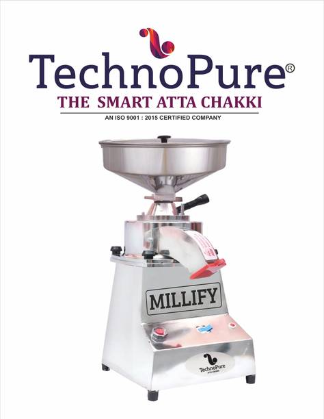 TechnoPure MILLIFY 500W Multi Grain Mill, Domestic Atta Chakki for Home, Heavy Duty Motor Stone Based Mini Flourmill, Gharghanti Gharelu Atta Chakki, 5-10 Kg/Hour Flourmill