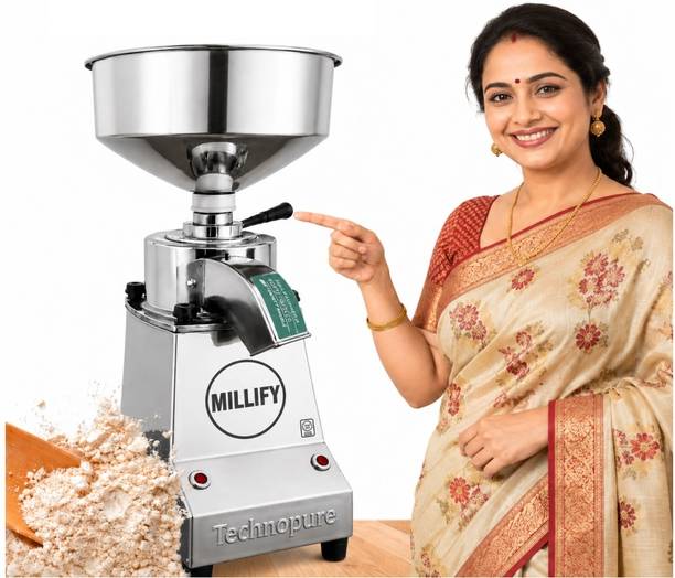TechnoPure MILLIFY 500W Multi Grain Mill, Domestic Atta Chakki for Home, Heavy Duty Motor Mini Flour mill Gharghanti Stone Based Gharelu Atta Chakki, 5-10 Kg/Hour Flourmill