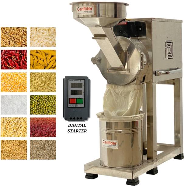 Confider 2 HP SS 2 in 1 Mini Commercial Pulveriser | Pulverizer Flour Mill 2 hp | Atta Chakki Machine Price | DRY Grains & Spices Flourmill