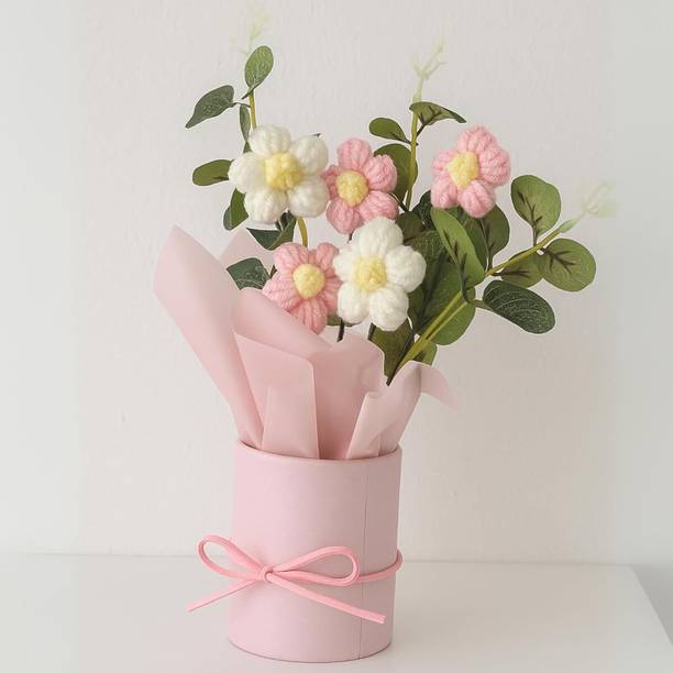 TATSAM Crochet Bouquet | Handmade Knitted Flowers for Decor & Gifting Multicolor Daisy Artificial Flower with Pot