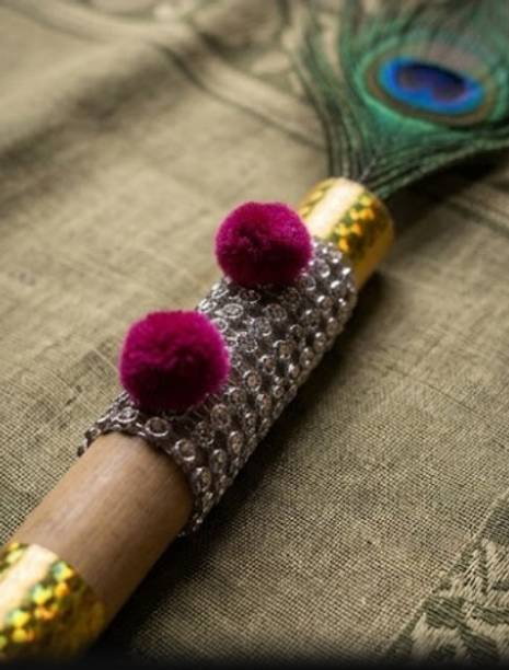GEEDEC GOPAL Handcrafted Bamboo Basuri with Peacock Feather for Festive Decor Bamboo Flute