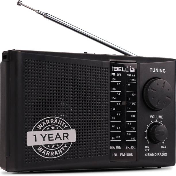iBELL 180U, Dynamic Speaker, USB-SD-MP3 Player, 4-Band Portable Rechargeable FM Radio